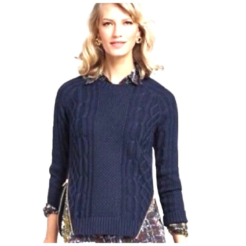 Cabi Sweater Womens Small Navy Cable Zipper Knit Pullover